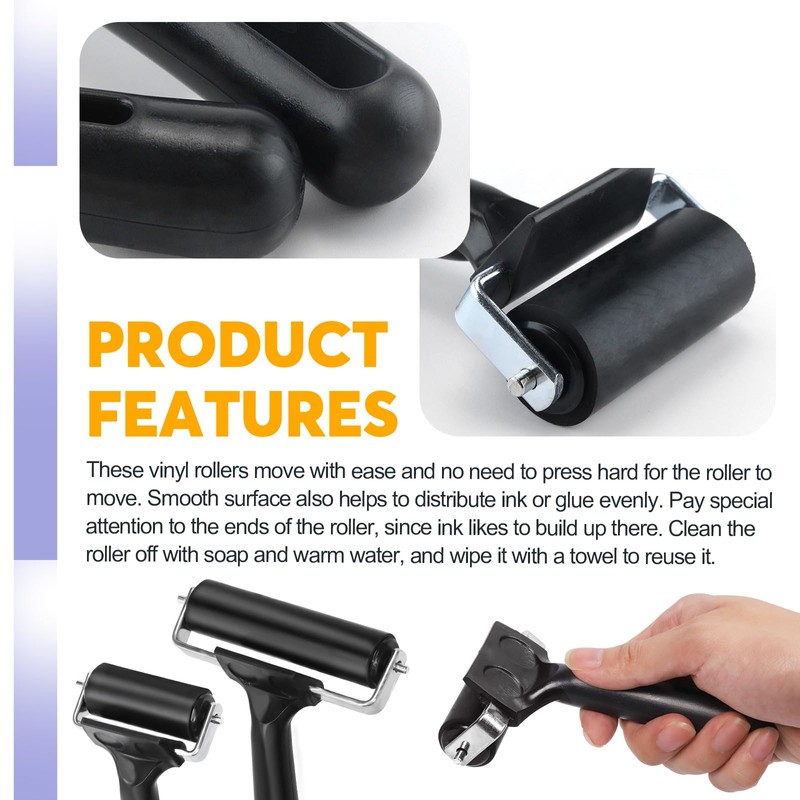 Swpeet 2 Pack Black Rubber Roller, Brayer Roller, Hard Rubber,