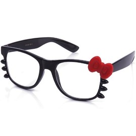 Women's Cute Glasses Frame Kitty Cat Wiskers with Bow Clear Lens Glasses Black/Red