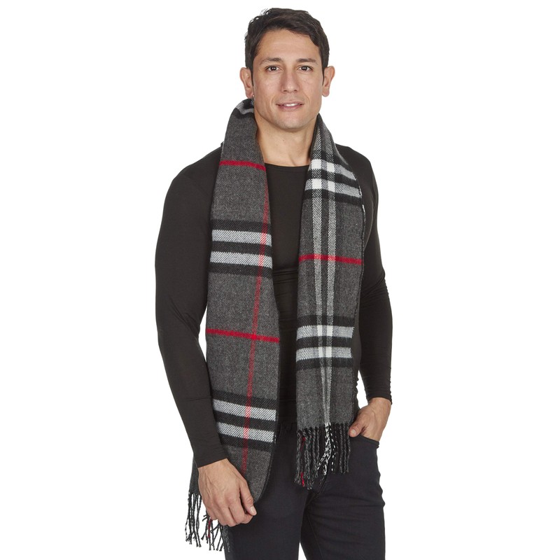 Atano Mens Reversible Checked Scarf with Tassels Black