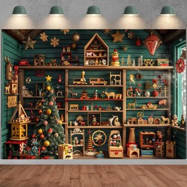 Winter Christmas Santa's Workshop Photography Background Winter Family Holiday Party Decoration Santa Wardrobe Cupboard Backdrop Christmas New Year Background Children Christmas Background -7x5ft
