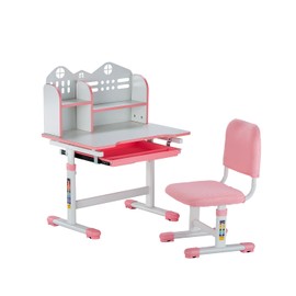 VEVOR Kids Study Chair and Desk Set, Study Desk and Chair for Kids with Bookshelf and Storage Drawer, Adjustable Height Kids Study Desk with Chair, Children Study Table for Bedroom & Study Room, Pink