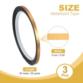 PATIKIL Metalized Polyester Film Tape 3/16 Inch x 55 Yards, 3 Pack Metallic Decor Tape Champagne Adhesive Mirror Tape for Detailing Accent Wall Graphic Arts Boat Trim Walls