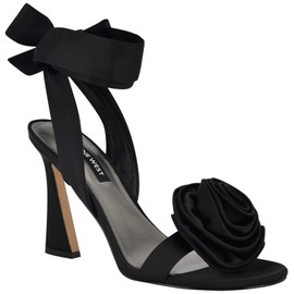 Nine West Women's Krave Heeled Sandal, Black Satin 001, 7.5