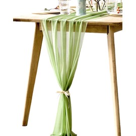 BOXAN Elegant 30x120 Inch Sage Green Sheer Table Runner 10Ft Chiffon Like Overlay for Bohemian Woodland Greenery Wedding Shower Party Decor, Chic Spring Summer Party Saint Patricks Day Supplies