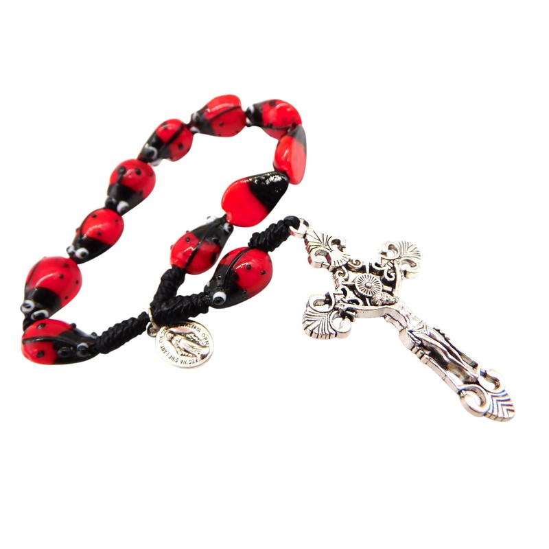 Westmon Works Ladybug Rosary Chaplet Ceramic Prayer with Metal Cross