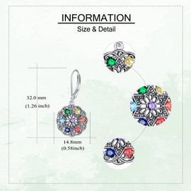 Mandala Chakra Earrings for Women 7 Chakra Yoga Lotus Earrings 925 Sterling Silver Chakra Jewellery for Women, Silver