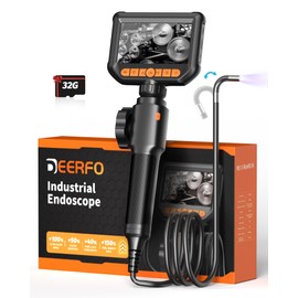 2-Way Articulating Borescope Camera, DEERFO Industrial Endoscope with Light, 0.24 in Scope, 4.3" Screen, 1080P Inspection Snake Camera, 5FT Cable, for Sewer Pipe Plumbing HVAC Automotive, Video/Photo
