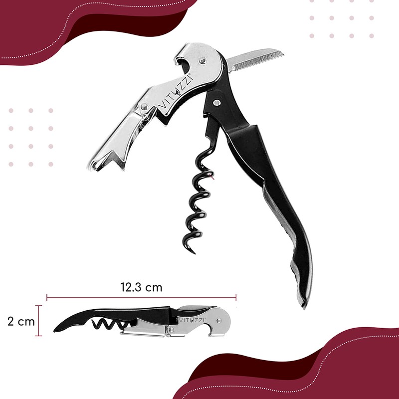 Vituzzi Sacacorchos para Vino de Acero Inoxidable con Corta Cápsulas.