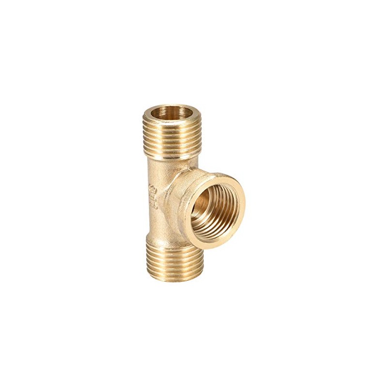 sourcing map Brass Tee Pipe Fitting G1/2 Male x G1/2