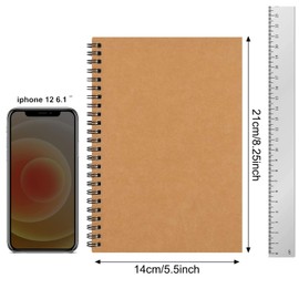 exmygboy 4 Packs Spiral Notepad A5 Kraft Cover Notebooks Bulk Journals, Kraft Notebooks 8.25 x 5.55 inch 100 Pages/ 50 Sheets Lined Paper Perfect for Travel School