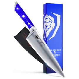 DALSTRONG Chef Knife - 8 inch Blade - Gladiator Series - Forged High Carbon German Steel - Razor Sharp Kitchen Knife - Professional Full Tang Knives - Blue Handle ABS - Sheath - NSF Certified