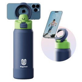 Magcheer Insulated Magnetic Water Bottle - Reusable Stainless Steel Bottle with MagSafe Compatible Phone Holder -Keeps Cold for 24 Hours - Perfect for Gym, Sports, and Travel- Navy Blue 32oz