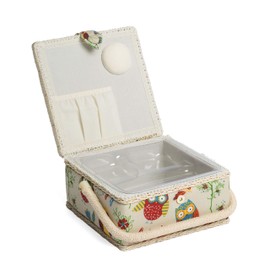 Hobby Gift MRS/29 Owl Print on Natural Small Sewing Box/Organiser 20 x 20 x 11cm
