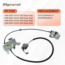 Blycorul Rear Door Lock Latch Assembly and Cable, Compatible with 1999-2007 Ford F250 F350 F450 F550 Super Duty, Left Driver Upper & Lower Side, Replaces 6C3Z-28264A01-A, 6C3Z28264A01A