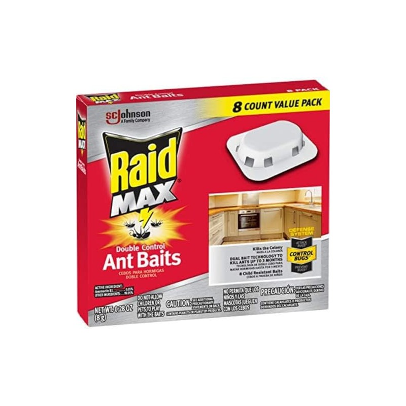 Raid Max Double Control Ant Baits, Kills the Colony, 8