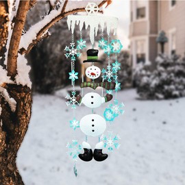 Juegoal Christmas Snowman Wind Chimes with Metal Snowflake, Large for Kids, Xmas Holiday Party Indoor Outdoor Hanging Decoration, 33 Inch