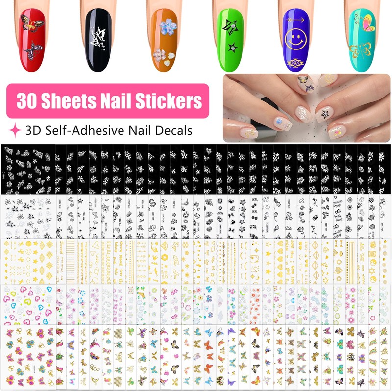 150 Sheets Nail Art Stickers 3D Flower Butterfly Star Nail