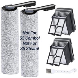 shepanyi Brush Roll and Filter Replacement Parts Compatible for Tineco Floor One S5/S5 Pro/S5 Pro 2/S5 Extreme, 2 Replacement Rollers, 2 Replacement Filters for Floor One S5, Roller, Brush,