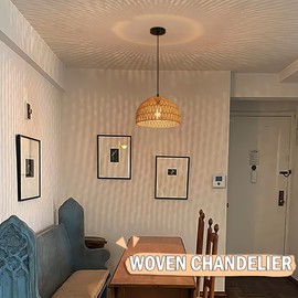 AyshwillDec Hemp Rope Woven Pendant Light Woven Light Fixture Boho Chandelier Light Fixture Wicker Pendant Lights Rattan Lights Pendant Dome Wicker Chandelier for Dining Room Kitchen Island(Bulb Incl.
