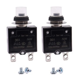 mxuteuk 2Pcs 30Amp Circuit Breakers Push Button Manual Reset 125/250V AC 50V DC, L1 Series Overload Protector Switch Thermal Circuit Breakers with Waterproof Button Caps L1-ls-30A