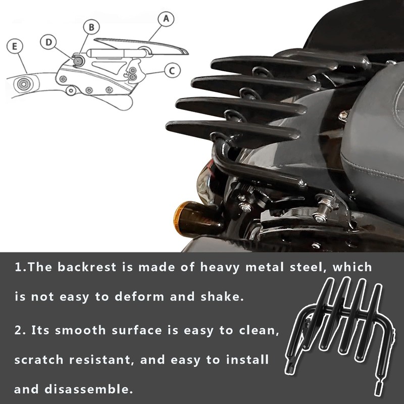 WORLDMOTOP Motorcycle Stealth Luggage Rack Gloss Black Detachable Trunk Rack