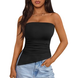 Trendy Queen Womens Summer Going Out Tube Tops Strapless Asymmetrical Bandeau Backless Corset Cute Teen Girls Y2k Shirts Black S