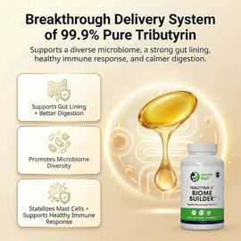 Healthy Gut Tributyrin-X  Apoyo Contra La Histamina Y El Intestino Permeable  99 Puro Y Sin Olor  30 Porciones 30 Unidades (Paquete De 1)             
