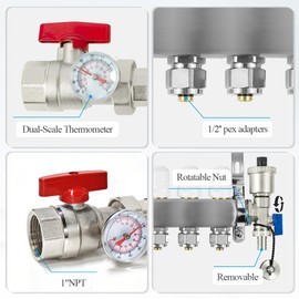 AB Radiant Heat Manifold, 6 Loop PEX Tubing Manifolds with Compatible Outlets, for Hydronic Radiant Floor Heating(1/2" connectors included)