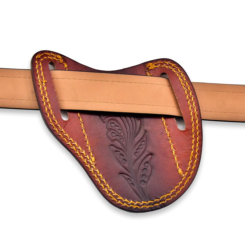 Custom Leather Sheath Slanted Pancake Tooled Leather Sheath/Trapper Knife Sheath/Hunting