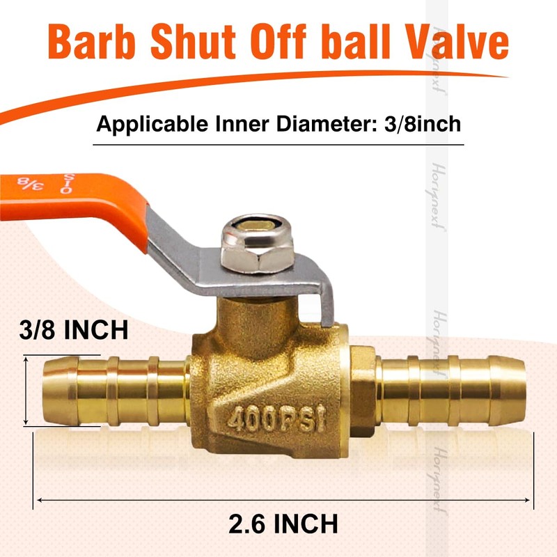 Horiznext 3/8 inch brass mini shut off ball barb valve