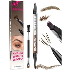 iMethod 4D Brow Pen, 2-in-1 Eyebrow Pencil with Waterproof Microblading and Dual-Ended Eyeliner Brush for Natural Brow Makeup and Eyelash Line:_02# Dark Brown