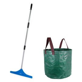 Swoote Artificial Grass Rake Brush with Adjustable Telescopic Handle (49 to 61 inch) Heavy Duty Synthetic Turf Broom with Stiff Nylon Bristles - Complete with Large Reusable 15-Gallon Garden Waste Bag