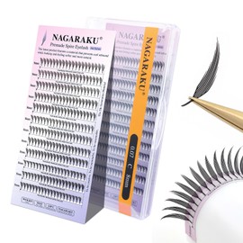 NAGARAKU Comic Spire Eyelashes, 240 Fans, Feather Shape, Manga, Anime, Soft Volume, Individual Premade Fairy Eyelashes, One Piece, Shaped, Easy to Apply, Flat Root, Lace Base Fan (0.07 C 8 mm)