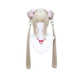 Lolita Wig, Long, Harajuku Style, Full Wig, Twin Tails, Platinum White, Cosplay Wig, Gothic Lolita, Heat Resistant Wig, Wolf, Cute Wig (Golden Gray)