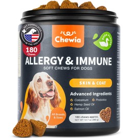 Dog Allergy Relief Chews - Itch Relief for Dogs - Allergy Chews for Itching Skin with Hemp Seed Oil, Turmeric, Quercetin - Immune Health Support Treats - Hot Spots - Skin and Coat Health
