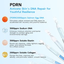 Salmon DNA PDRN - Suero antienvejecimiento de 5000 ppm, ampolla de ADN de huevo de salmón, 2000 ppm de colágeno, glutatión, niacinamida y 6 ácidos hialurónicos, cuidado de la piel coreano para arrugas