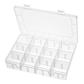 Grid Organizer Box, Bead Boxes with Compartments, 12 Grids Plastic Storage Box with Dividers, Organizer Boxes with 18 Removable Grids Compartments for Tackle, Beads, Jewelry, Earring, Cosmetics, Craft