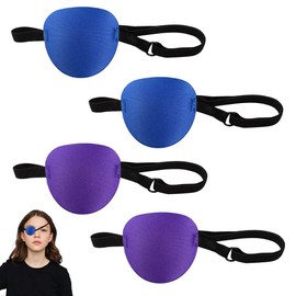 AZWOOD Eye Patch, Pack of 4 Adjustable Medical Eye Patches for Left or Right Eyes, Lazy Amblyopia, Recovery Phase, Comfortable 3D Cover, Pirate Eye Patch for Children and Adults (2 Blue, 2 Purple)