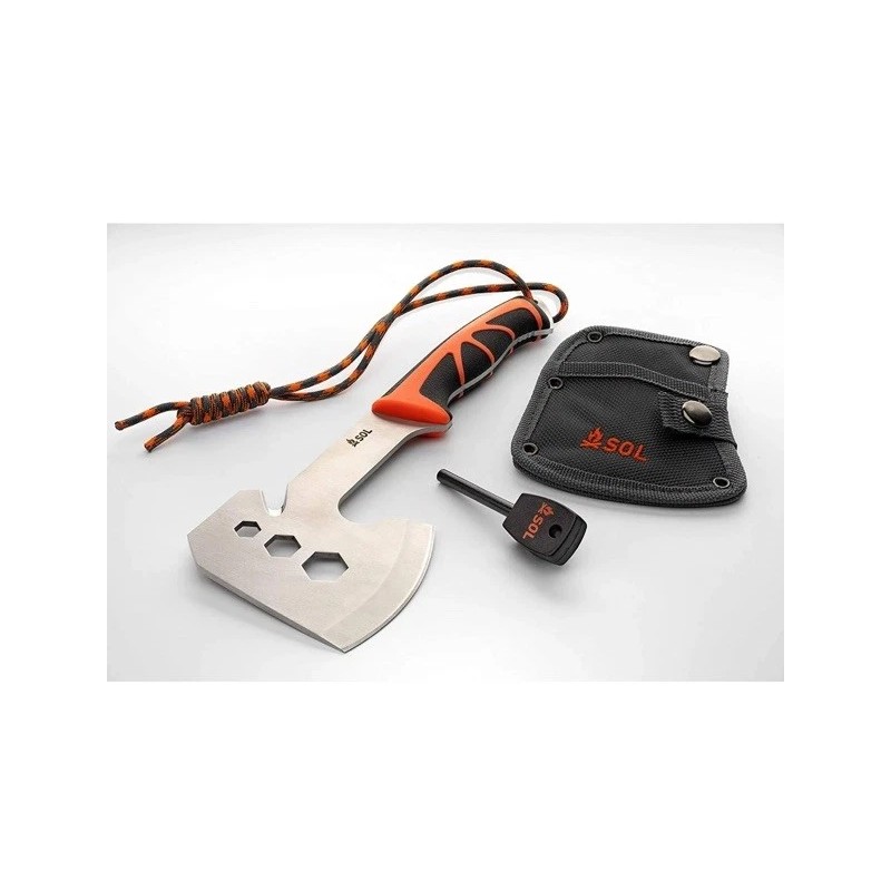 SOL Outdoors Survival Hatchet Axe & Flint Fire Starter With