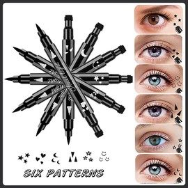8 Pack Liquid Eyeliner Stamp Set with 6Pcs Eyeliner Stamp and 2Pcs Eyebrow Pencil, Waterproof Smudgeproof Eyeliner Long Lasting Eyeliner Pen (Heart/Flower/Moon/Star/Smiley /Triangle Seal Stamp)