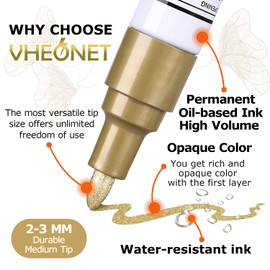 VHEONET 12 Permanent Paint Markers on Almost Anything Never Fade Quick Dry, Oil-Based Waterproof Paint Marker Pen for Rock Painting, Stone, Wood, Plastic, Canvas, Ceramic, Glass, Metal, DIY Craft