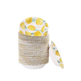 Geeklife 50 pcs Gold Lemon Disposable Paper Bowls,20 oz Large Heavy Duty Party Decorative Serving Bowls for Wedding,Birthday Party,Baby Shower and Home Party