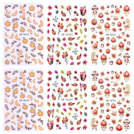 Fall Nail Stickers Maple Leaf Pumpkin Nail Art Decals Autumn Glitter Leaves Pine Nut Pumpkin Nails Design Self-Adhesive Nail Art Supplies Thanksgiving Gold Yellow Maple Leaf Stickers for Nails DIY