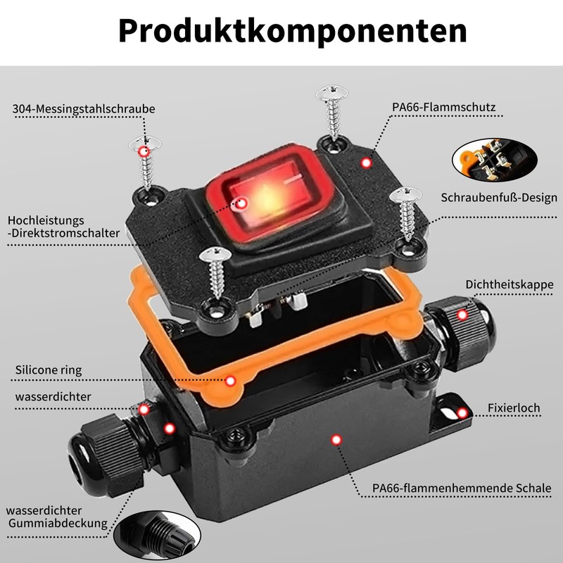 Wjelet Waterproof Inline Switch, IP67 12V 20A DC DPST 4-Pin