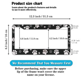 License Plate Covers Black and White License Plate Frames Paw Print Dog Cat Universal Aluminum Car Accessory 2 Pack with Screw Covers Set