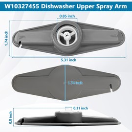 W10327455 WPW10327455 Dishwasher Upper Spray Arm Compatible with Whirlpool Kenmore Kitchen Aid Maytag Dishwasher Replaces AP6019626 1937861 PS11752935 WDT730PAHZ0 WDT970SAHZ0 WDT750SAHZ0 WDTA50SAHZ0