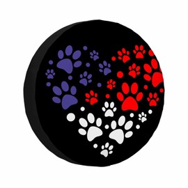 MIYASANG Hearts with Paw Spare Tire Cover Red Blue White Dogs and Cats Paws Animal Love Print Weatherproof Universal Wheel Protectors Camper Tire Covers for Trailer Rv Travel(17 inch)