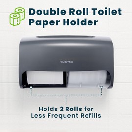 Alpine Commercial Toilet Paper Dispenser - Double Toilet Paper Holder Wall Mount for Less Frequent Paper Roll Refill