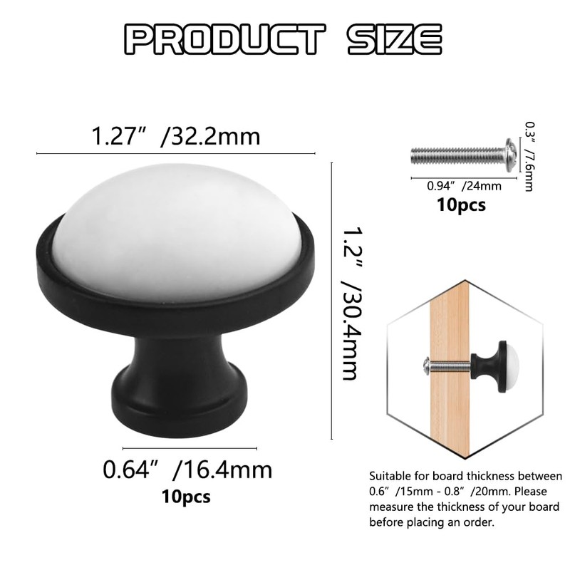 WMYCONGCONG 10 Pcs Black Kitchen Cabinet Knob Round Knobs 1.3"/33mm