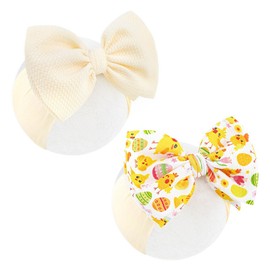 RUIOMII 2Pcs Easter Baby Headband Bows, Soft Adjustable Nylon Baby Girl Headbands